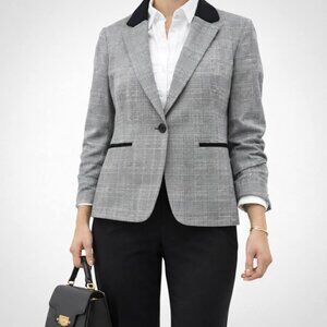 Evan Picone Glen Plaid Contrast Collar Modern Career Cute Gray Blazer [size 16]
